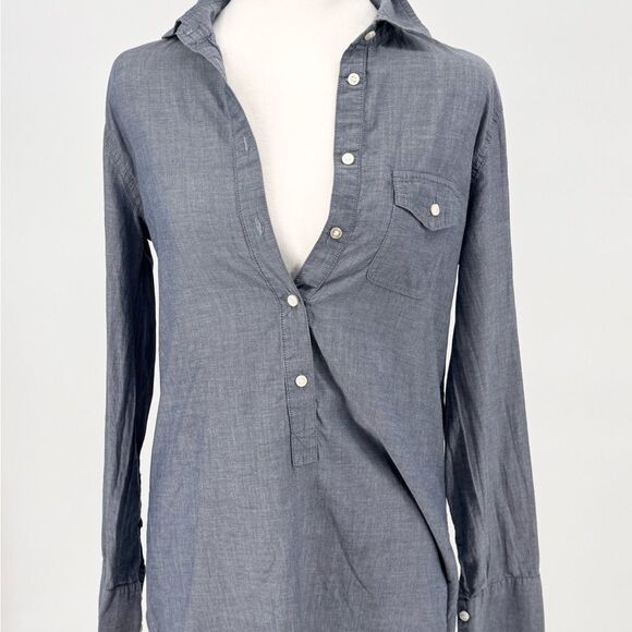 Women’s J. Crew Blue Chambray Tunic Top with Relaxed Fit Sz XS EUC preppy summer - Picture 1 of 10